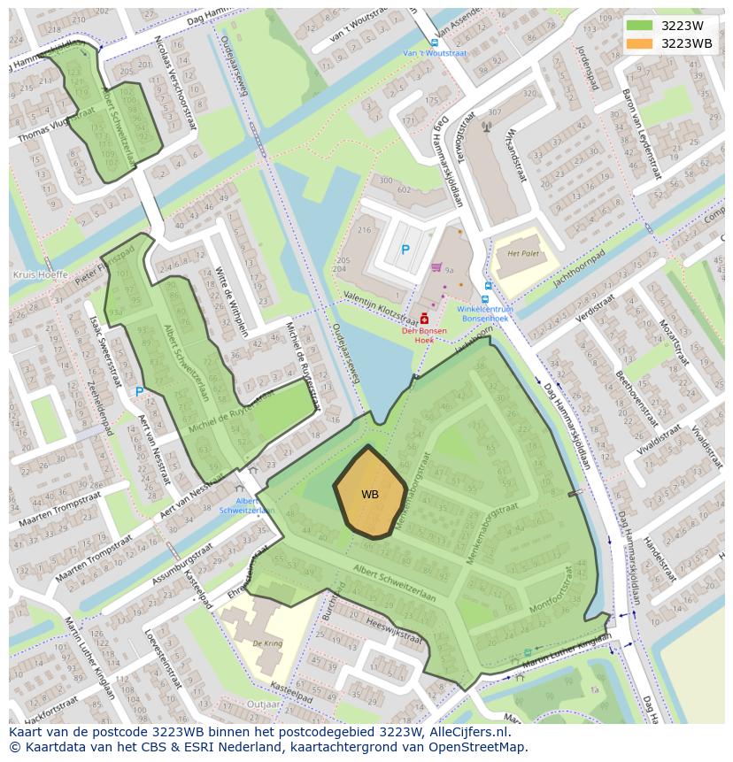 Afbeelding van het postcodegebied 3223 WB op de kaart.