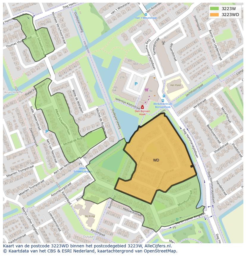 Afbeelding van het postcodegebied 3223 WD op de kaart.