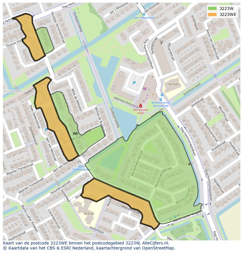 Afbeelding van het postcodegebied 3223 WE op de kaart.