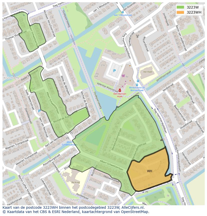 Afbeelding van het postcodegebied 3223 WH op de kaart.