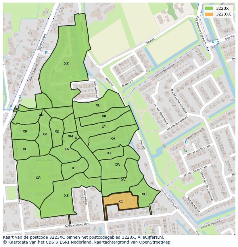Afbeelding van het postcodegebied 3223 XC op de kaart.