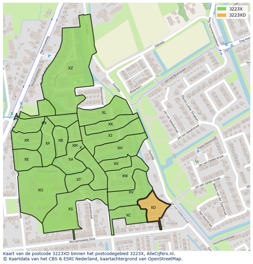 Afbeelding van het postcodegebied 3223 XD op de kaart.