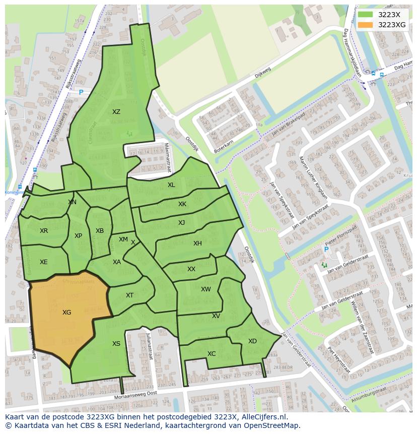 Afbeelding van het postcodegebied 3223 XG op de kaart.