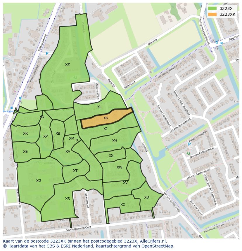 Afbeelding van het postcodegebied 3223 XK op de kaart.