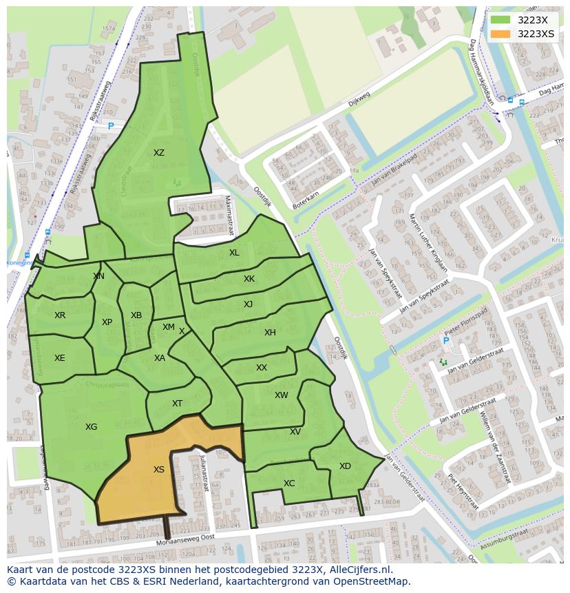 Afbeelding van het postcodegebied 3223 XS op de kaart.