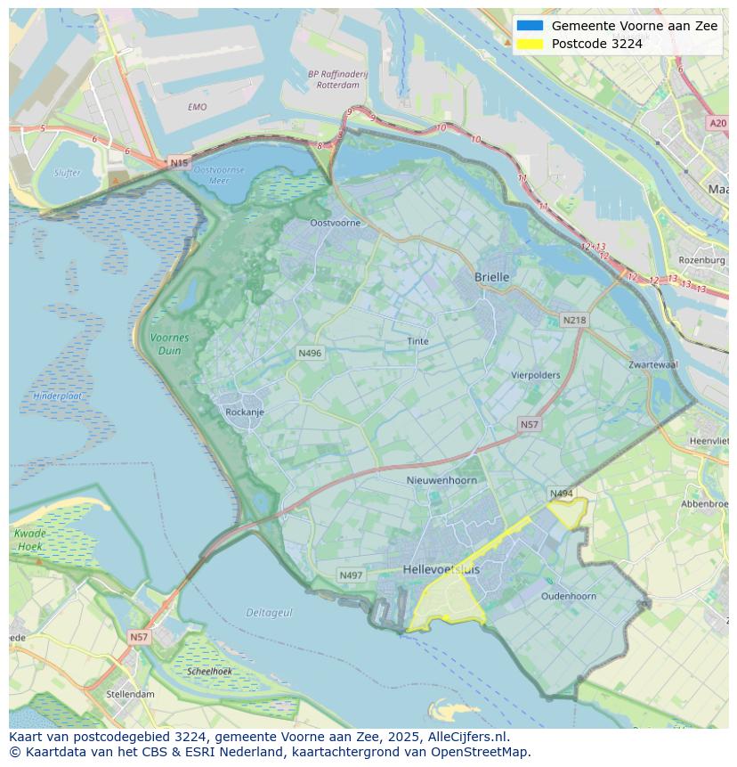 Afbeelding van het postcodegebied 3224 op de kaart.