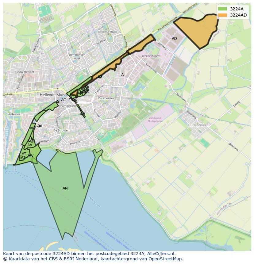 Afbeelding van het postcodegebied 3224 AD op de kaart.