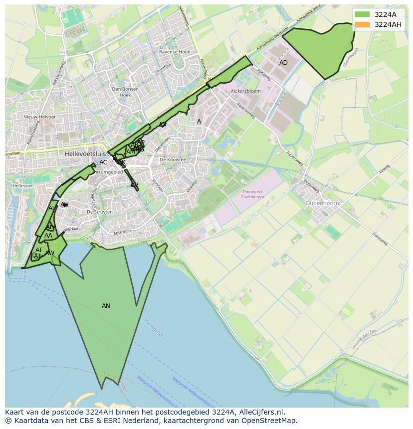 Afbeelding van het postcodegebied 3224 AH op de kaart.