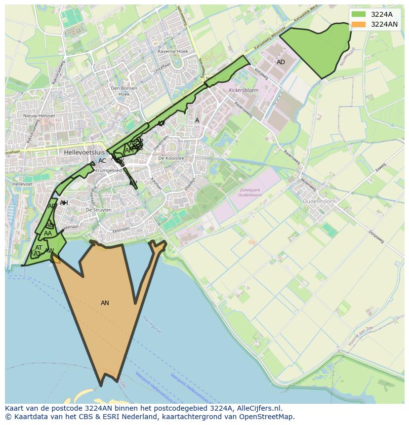 Afbeelding van het postcodegebied 3224 AN op de kaart.