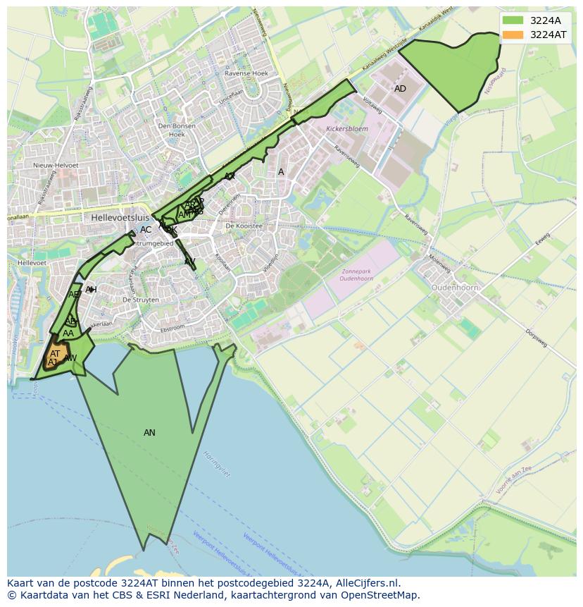 Afbeelding van het postcodegebied 3224 AT op de kaart.