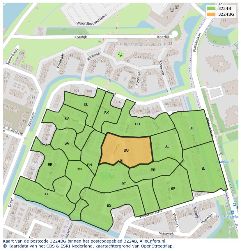 Afbeelding van het postcodegebied 3224 BG op de kaart.