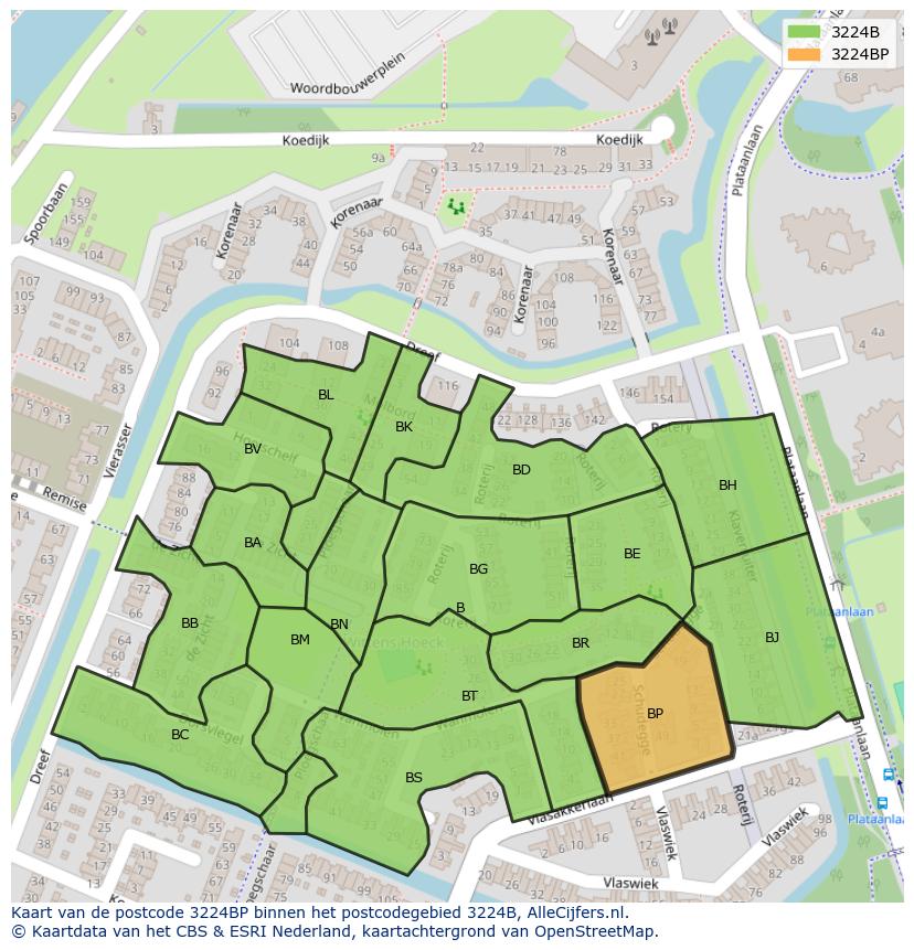 Afbeelding van het postcodegebied 3224 BP op de kaart.