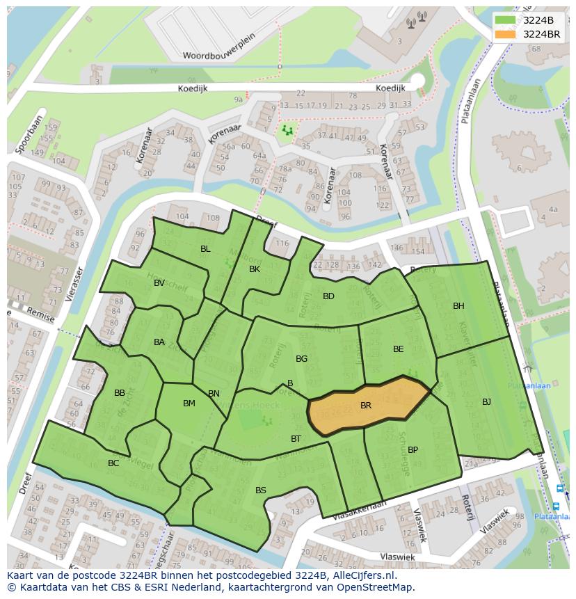 Afbeelding van het postcodegebied 3224 BR op de kaart.
