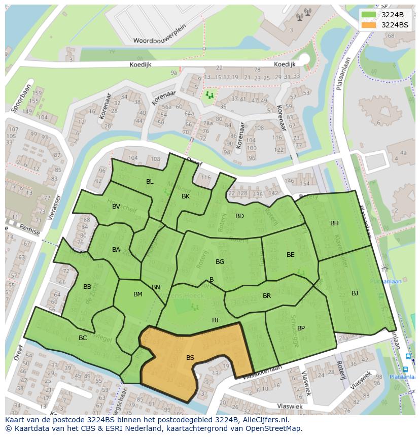 Afbeelding van het postcodegebied 3224 BS op de kaart.