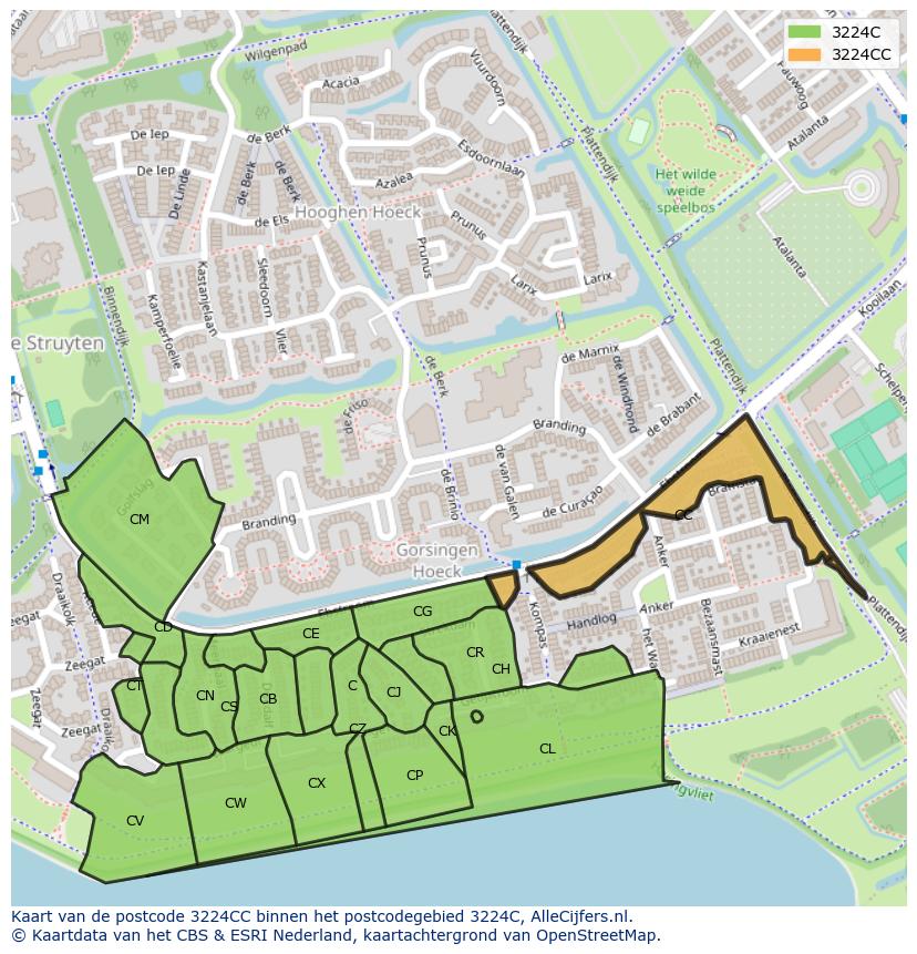 Afbeelding van het postcodegebied 3224 CC op de kaart.