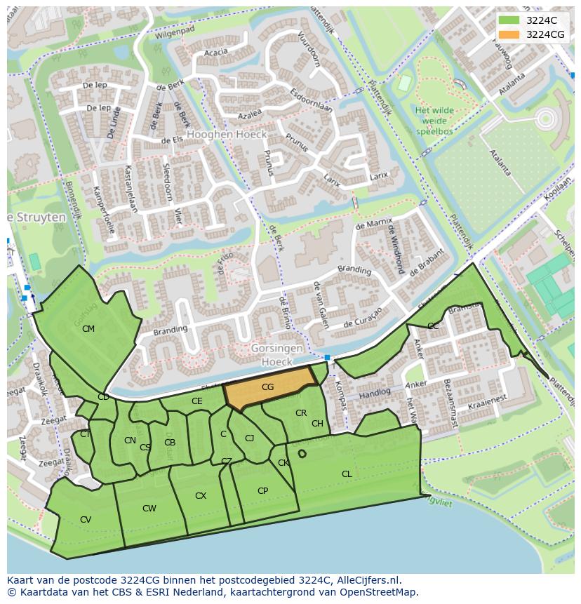 Afbeelding van het postcodegebied 3224 CG op de kaart.
