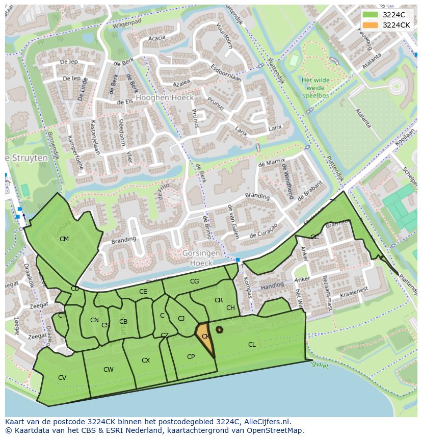 Afbeelding van het postcodegebied 3224 CK op de kaart.