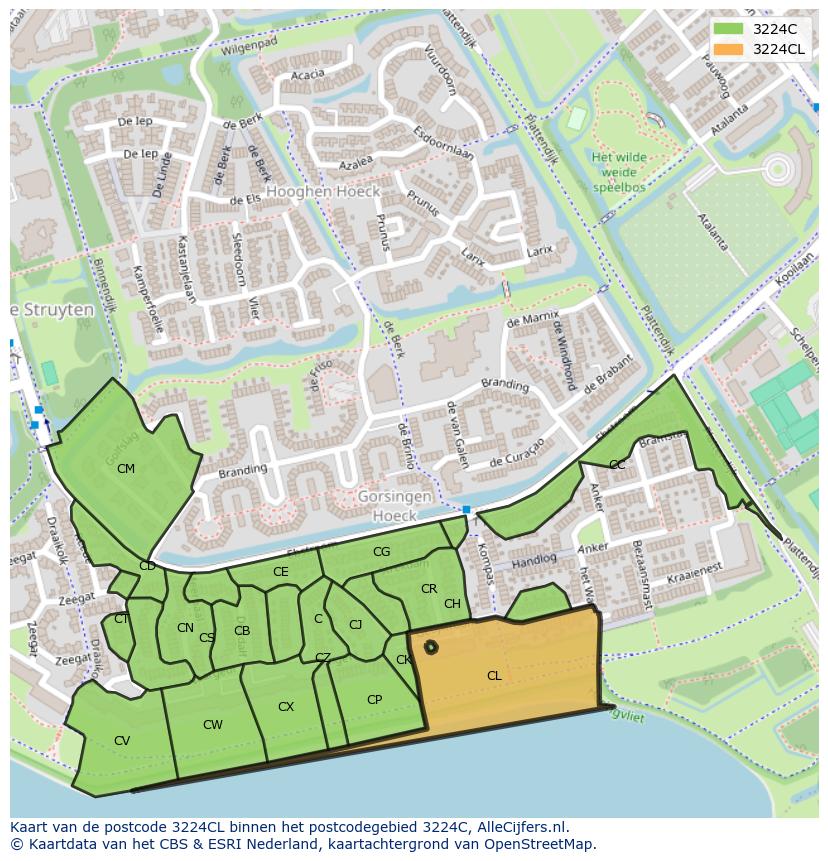 Afbeelding van het postcodegebied 3224 CL op de kaart.