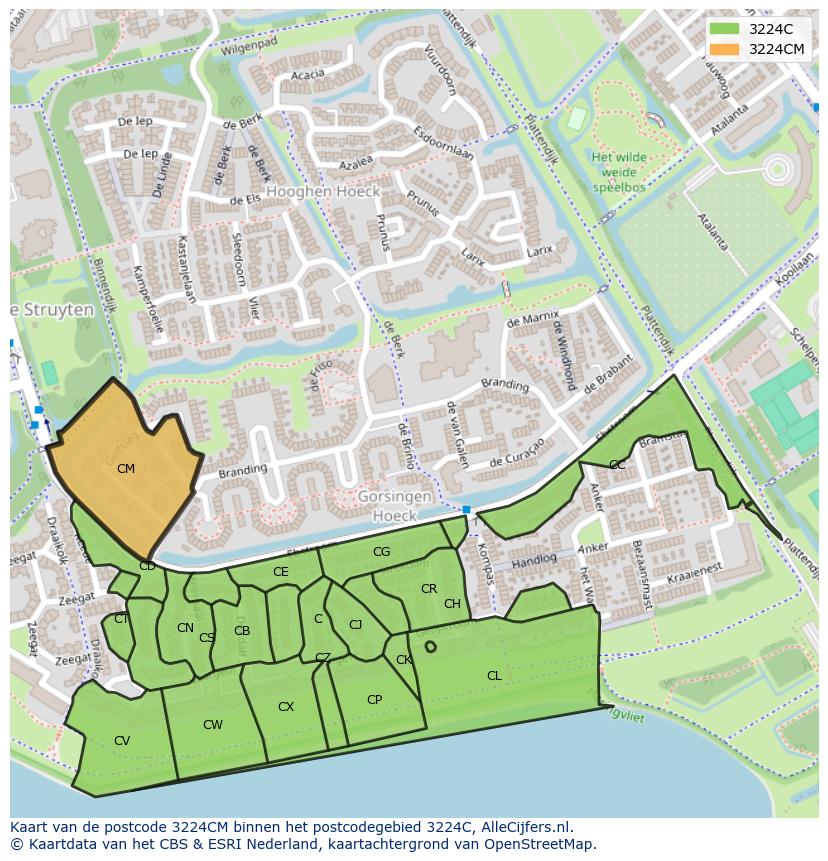 Afbeelding van het postcodegebied 3224 CM op de kaart.