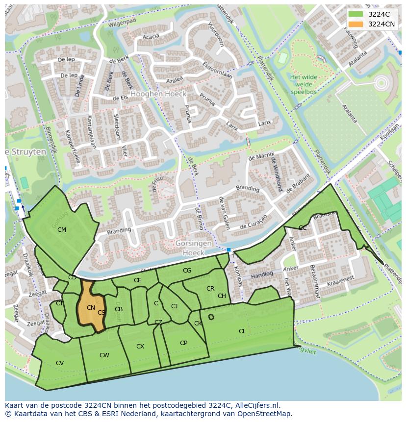 Afbeelding van het postcodegebied 3224 CN op de kaart.