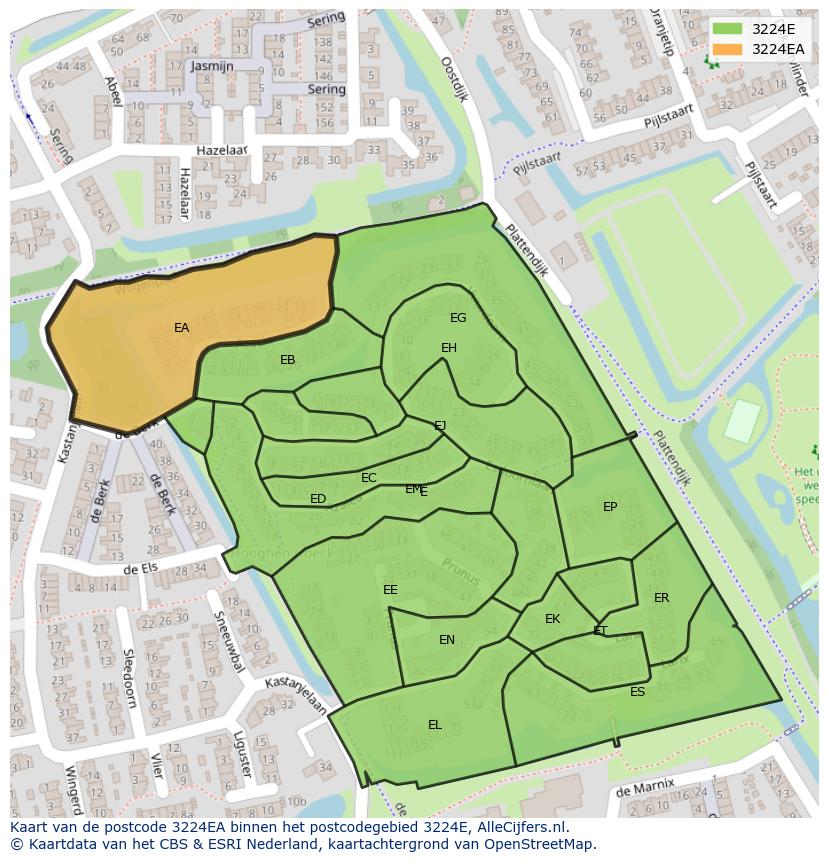 Afbeelding van het postcodegebied 3224 EA op de kaart.