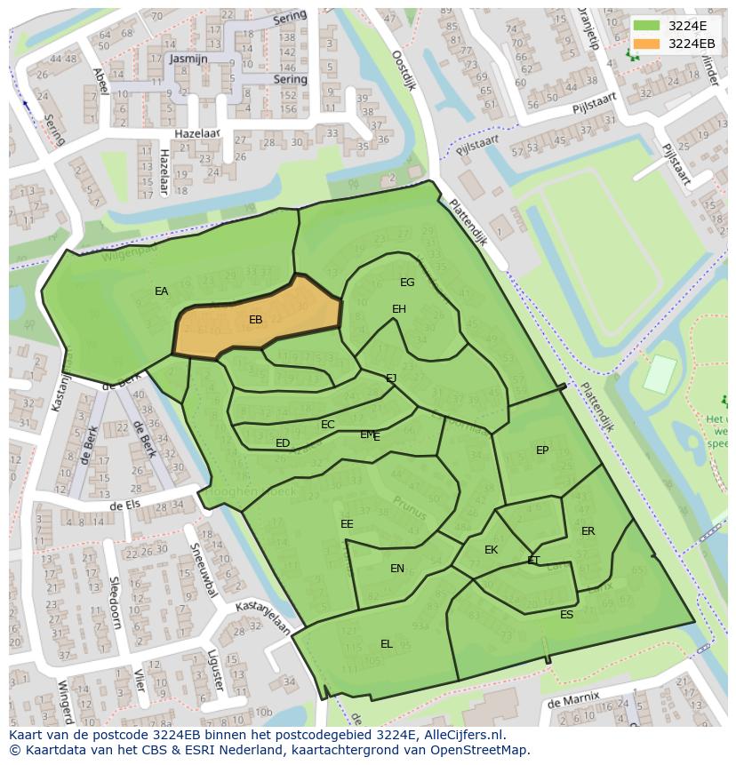Afbeelding van het postcodegebied 3224 EB op de kaart.