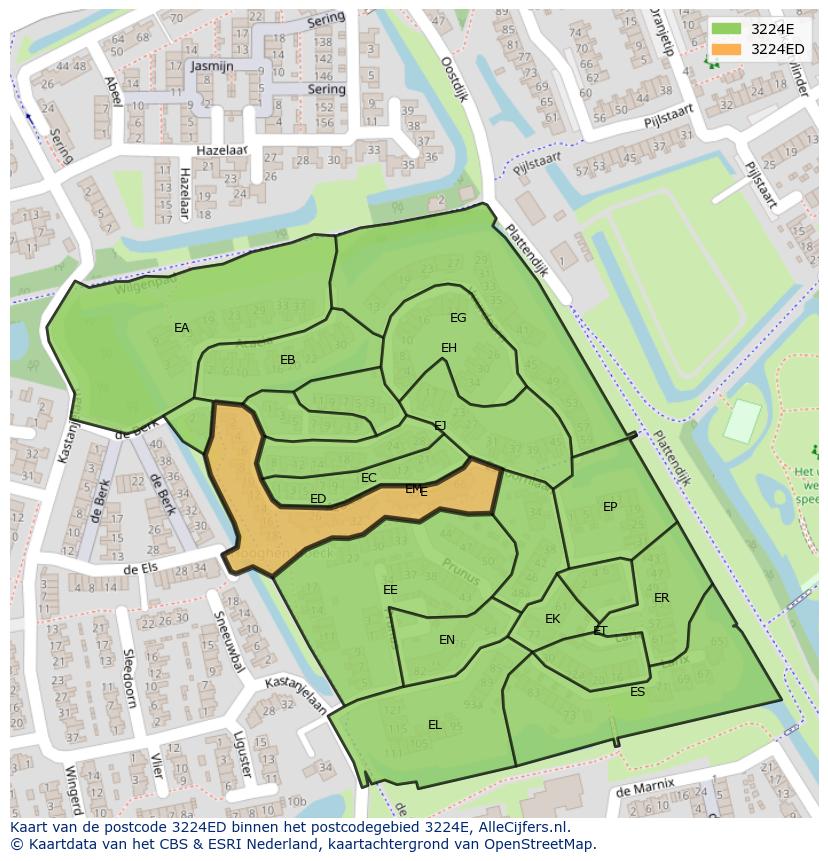 Afbeelding van het postcodegebied 3224 ED op de kaart.