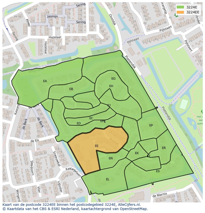 Afbeelding van het postcodegebied 3224 EE op de kaart.