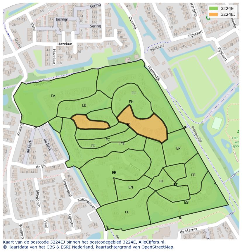 Afbeelding van het postcodegebied 3224 EJ op de kaart.