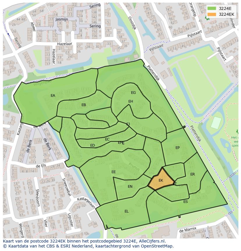 Afbeelding van het postcodegebied 3224 EK op de kaart.