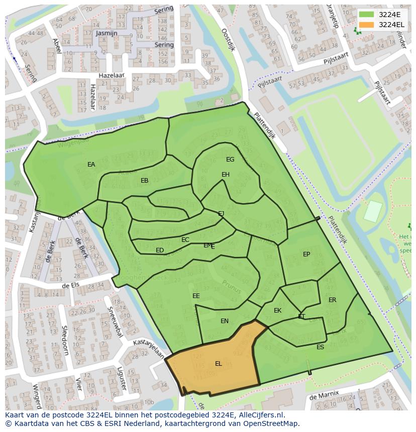 Afbeelding van het postcodegebied 3224 EL op de kaart.
