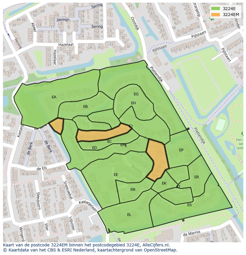 Afbeelding van het postcodegebied 3224 EM op de kaart.