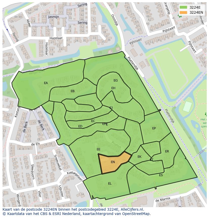 Afbeelding van het postcodegebied 3224 EN op de kaart.