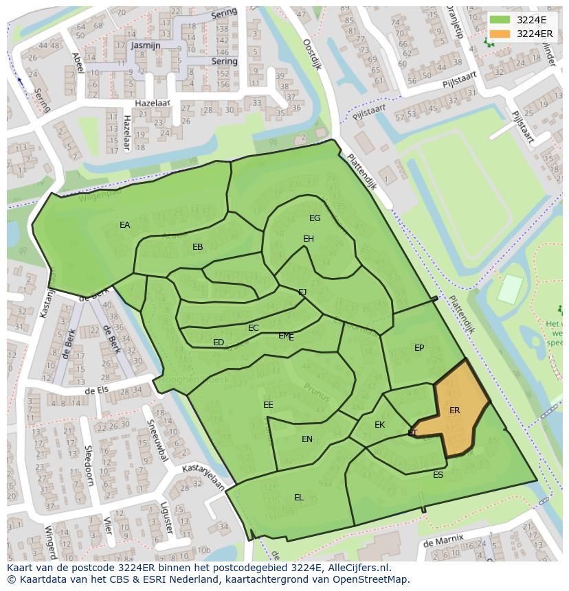 Afbeelding van het postcodegebied 3224 ER op de kaart.