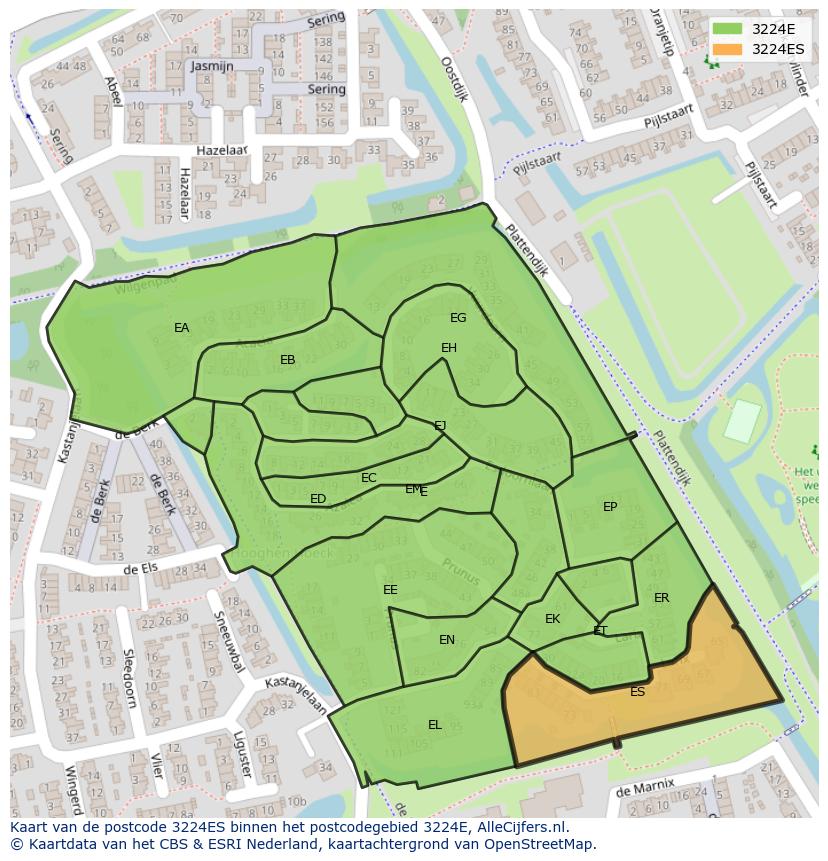 Afbeelding van het postcodegebied 3224 ES op de kaart.