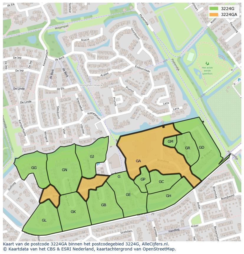Afbeelding van het postcodegebied 3224 GA op de kaart.