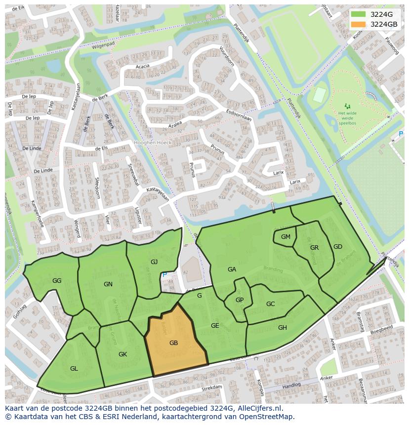 Afbeelding van het postcodegebied 3224 GB op de kaart.