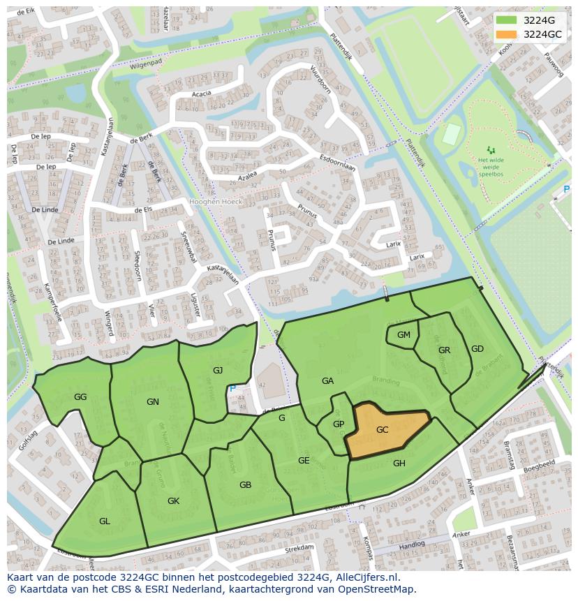 Afbeelding van het postcodegebied 3224 GC op de kaart.