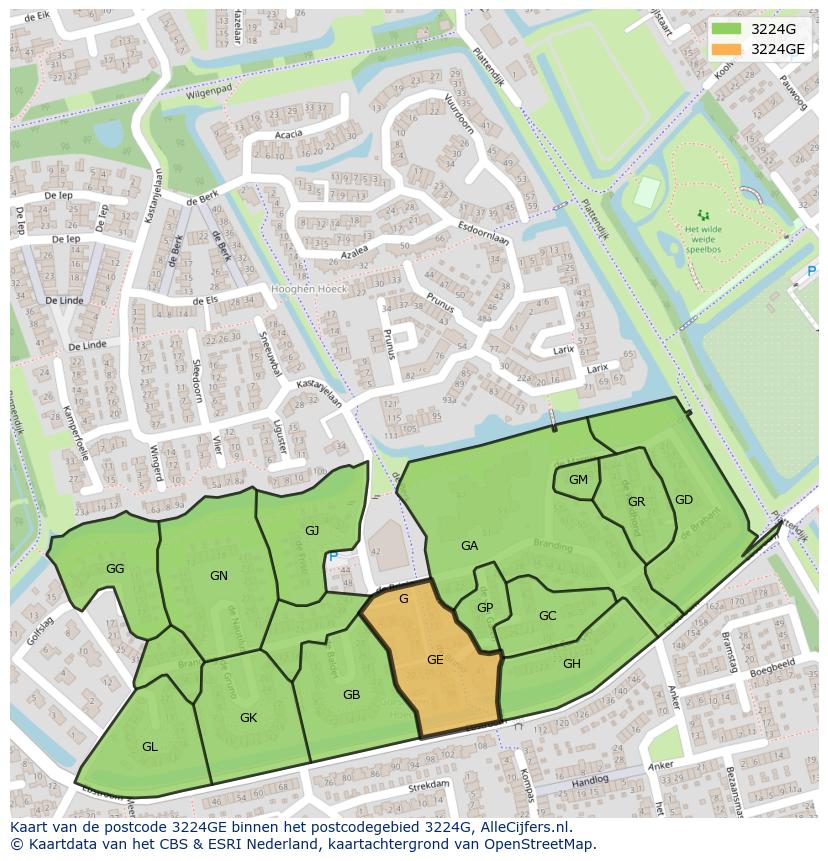 Afbeelding van het postcodegebied 3224 GE op de kaart.
