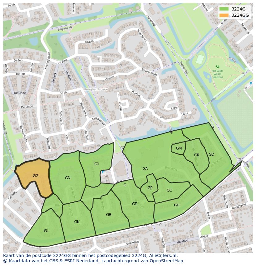Afbeelding van het postcodegebied 3224 GG op de kaart.