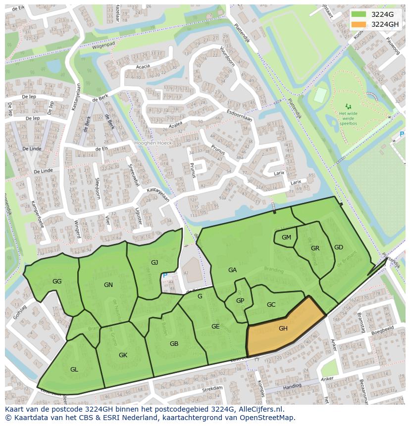 Afbeelding van het postcodegebied 3224 GH op de kaart.