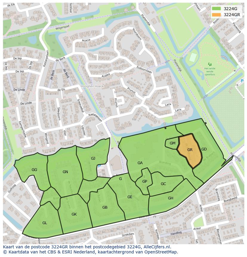 Afbeelding van het postcodegebied 3224 GR op de kaart.