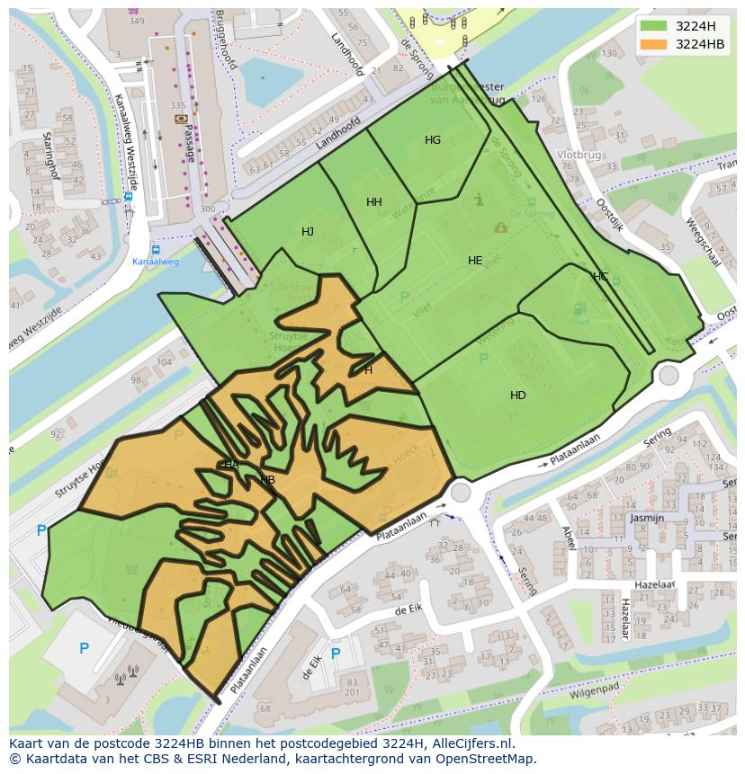 Afbeelding van het postcodegebied 3224 HB op de kaart.