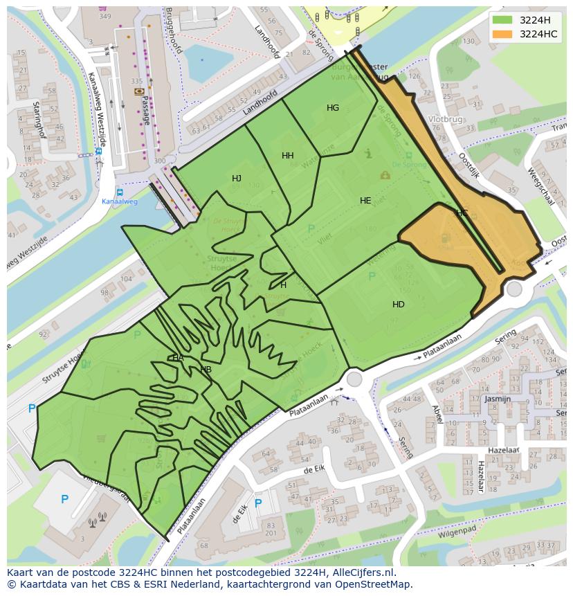 Afbeelding van het postcodegebied 3224 HC op de kaart.