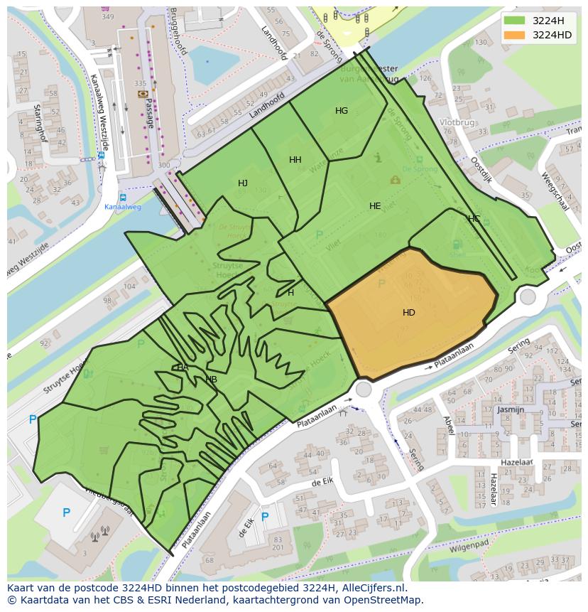 Afbeelding van het postcodegebied 3224 HD op de kaart.