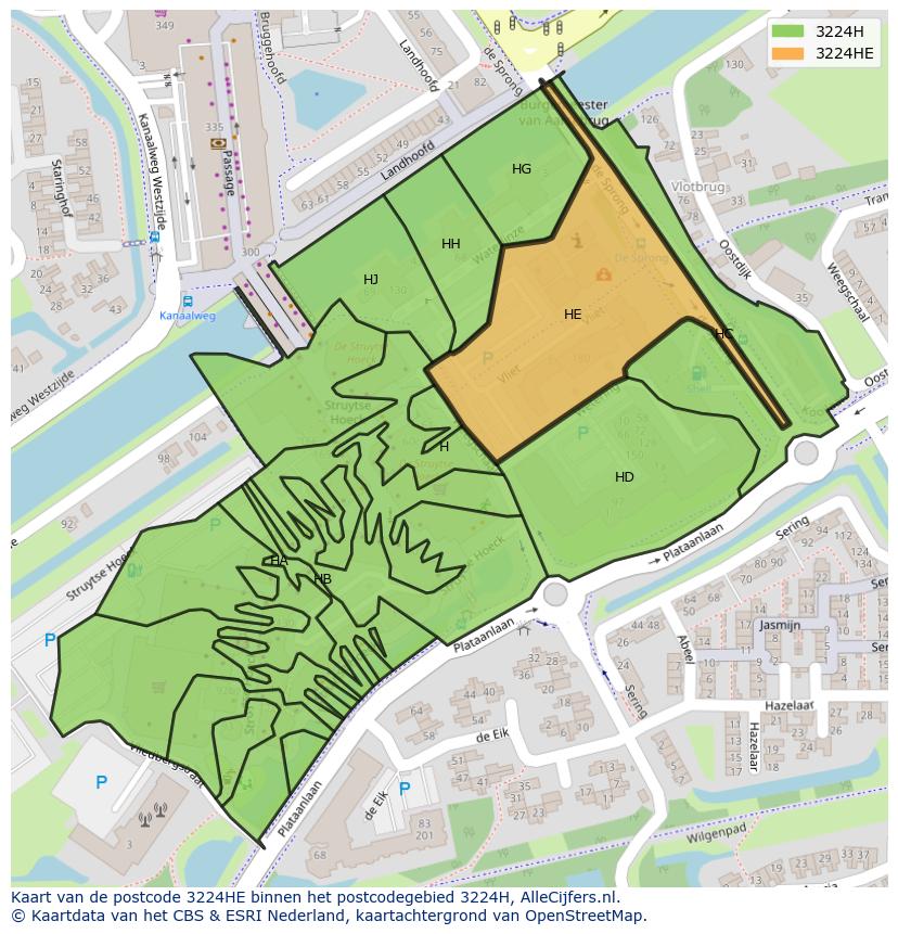 Afbeelding van het postcodegebied 3224 HE op de kaart.