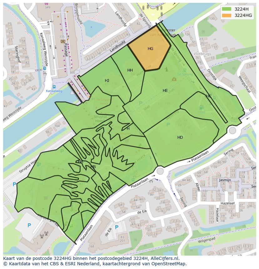 Afbeelding van het postcodegebied 3224 HG op de kaart.