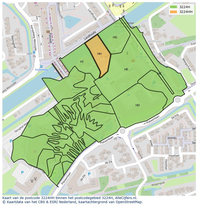 Afbeelding van het postcodegebied 3224 HH op de kaart.