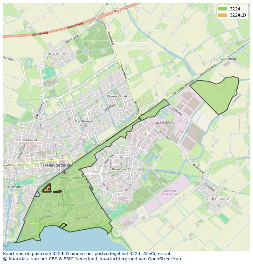 Afbeelding van het postcodegebied 3224 LD op de kaart.