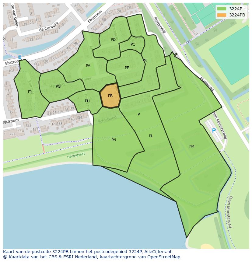Afbeelding van het postcodegebied 3224 PB op de kaart.